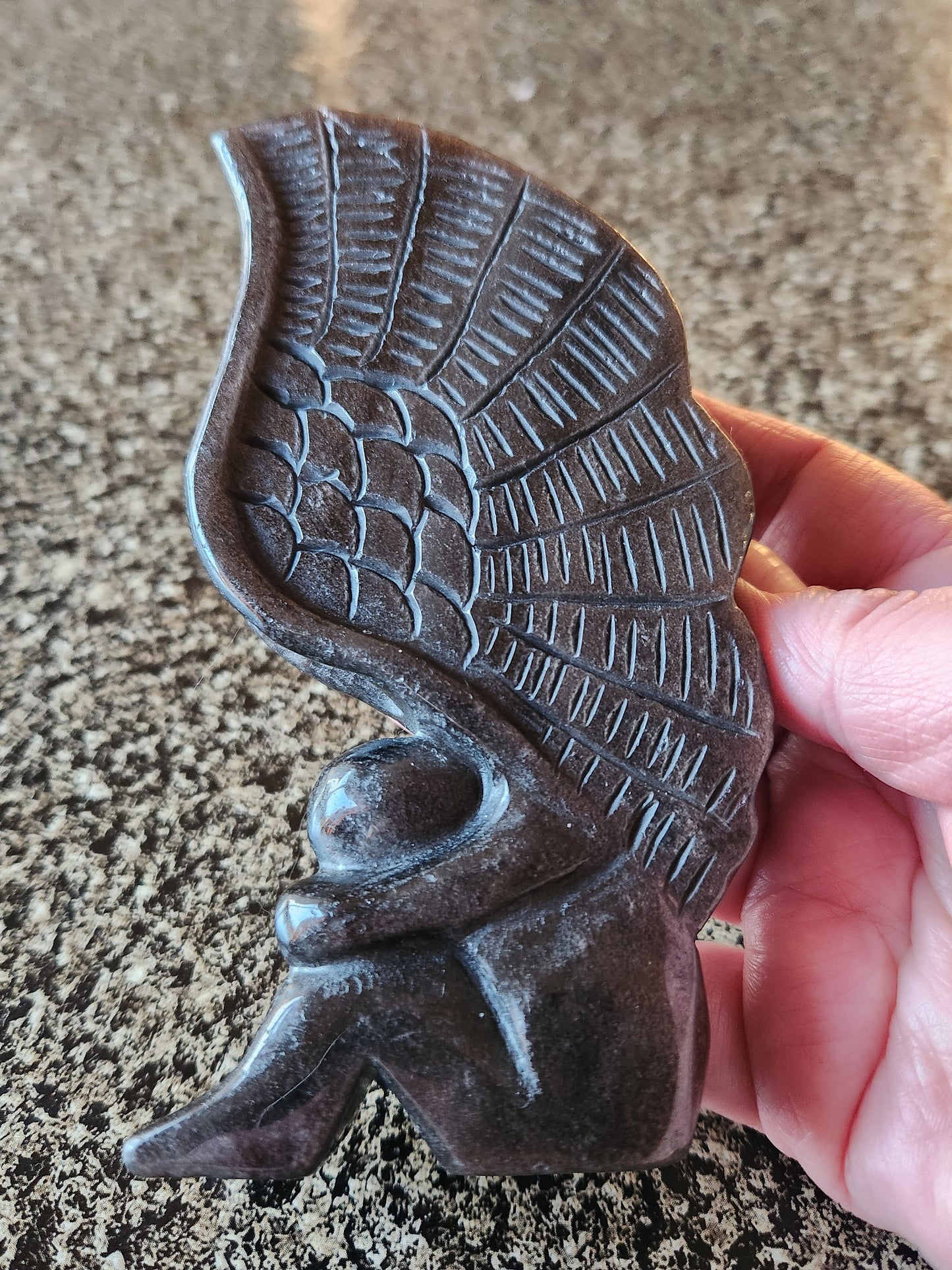 Silver Sheen Obsidian Angel: Natural Stone Fairy Crystal