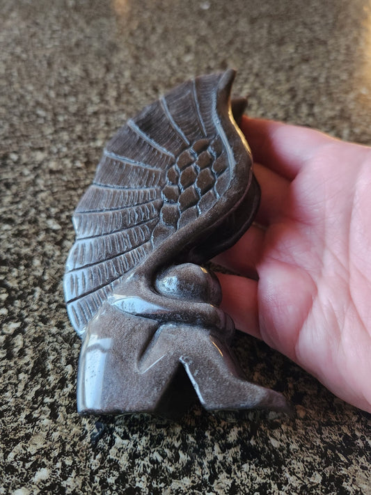 Silver Sheen Obsidian Angel: Natural Stone Fairy Crystal