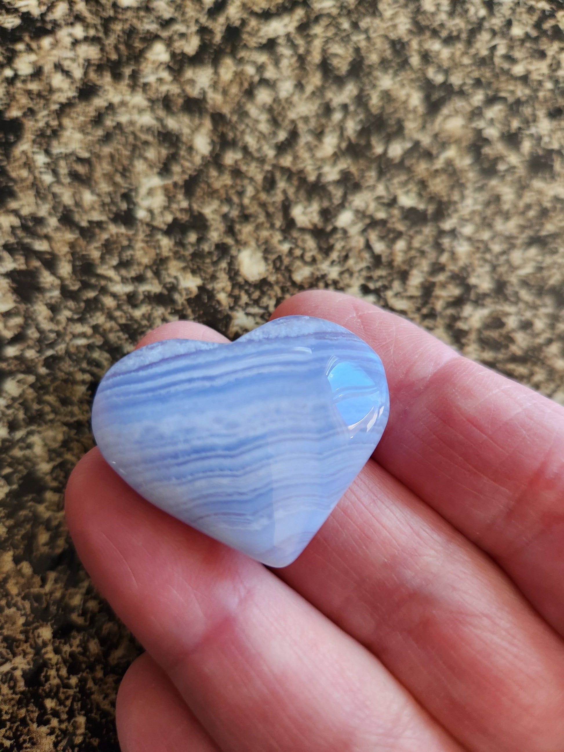 AAA Blue Lace Agate Crystal Heart: Banded Stone