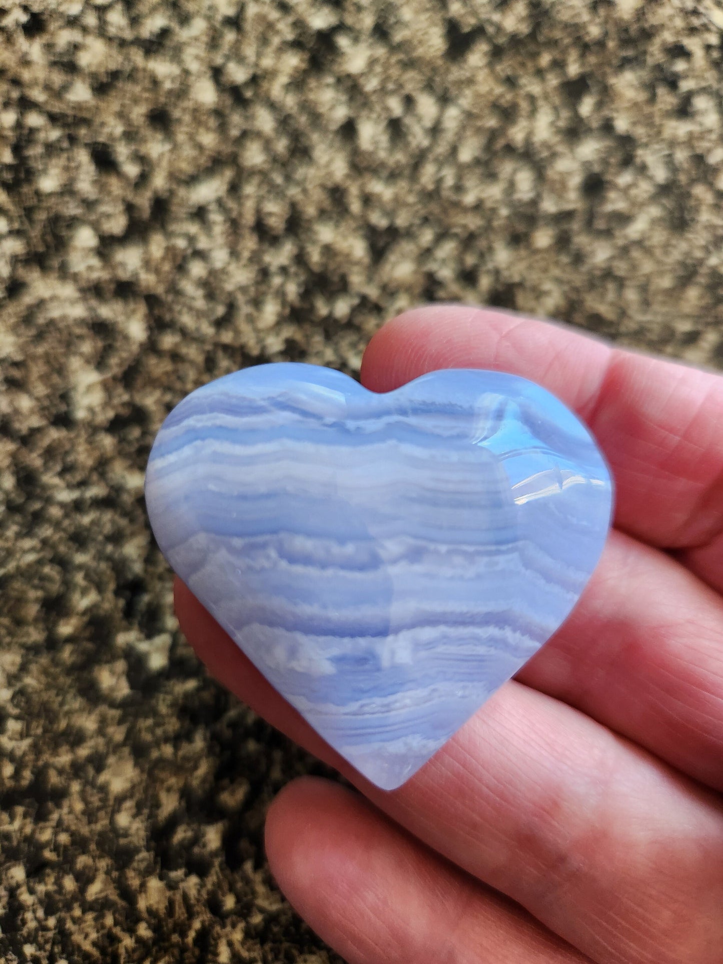 Gorgeous AAA Blue Lace Agate Crystal Stone Small to Medium Heart with Beautiful Banding