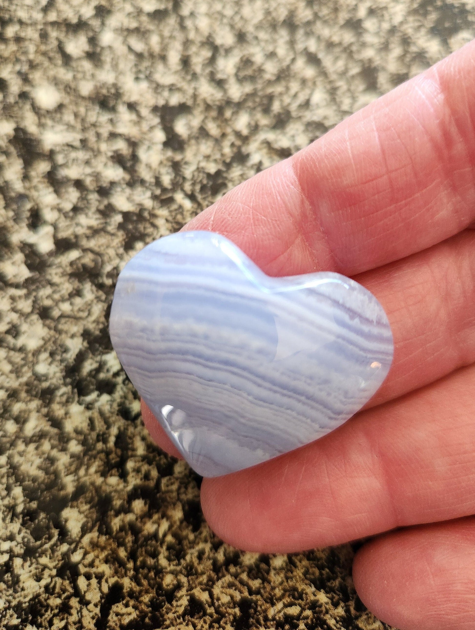 AAA Blue Lace Agate Crystal Heart: Banded Stone