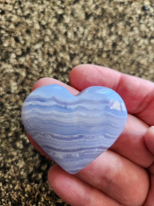 Gorgeous AAA Blue Lace Agate Crystal Stone Small to Medium Heart with Beautiful Banding