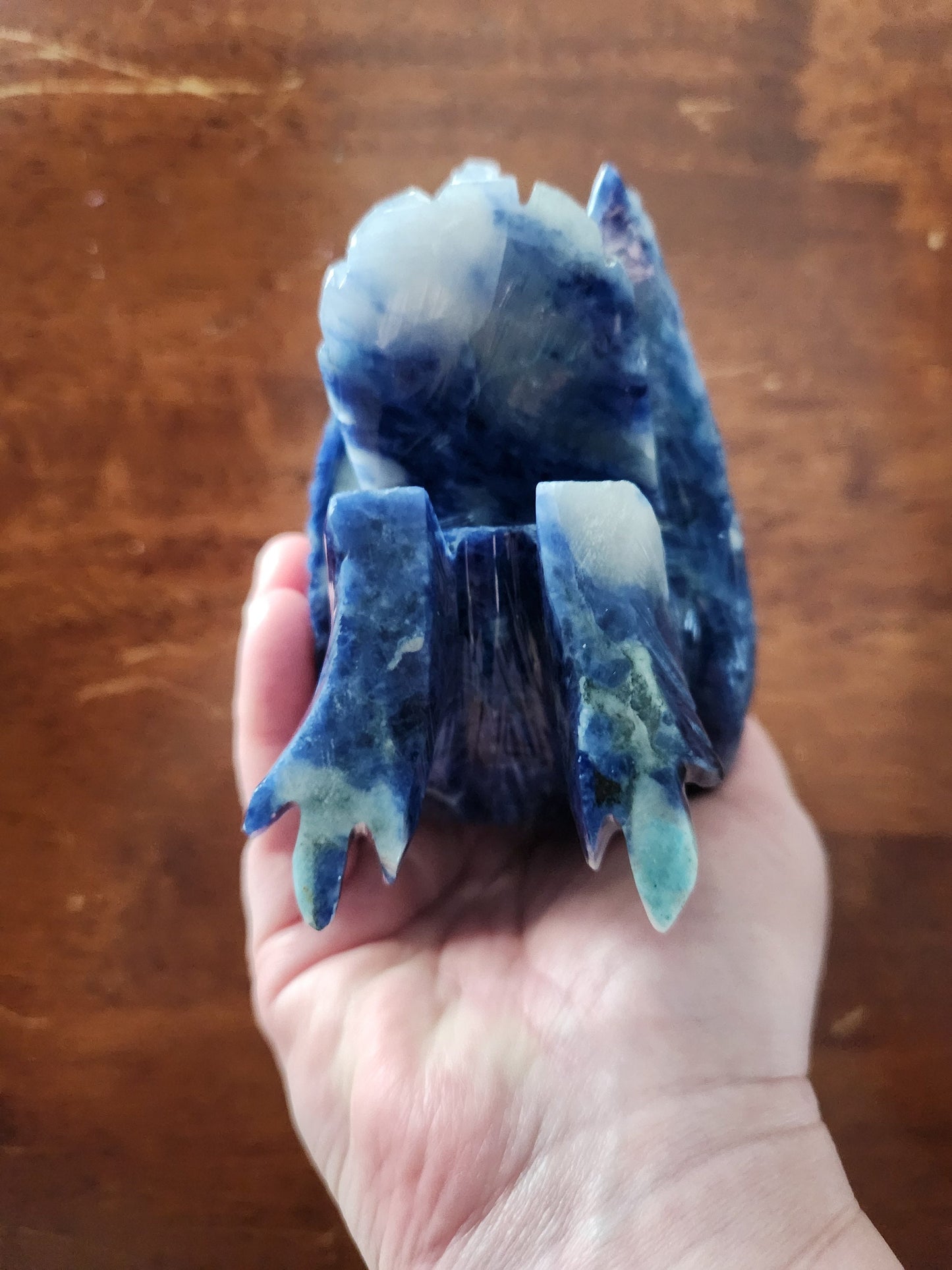 Carved Sodalite Owl Crystal Statue: AAA Quality, Brazil