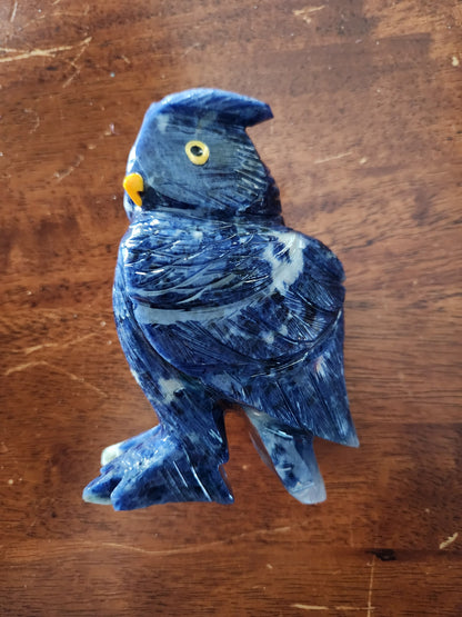 Carved Sodalite Owl Crystal Statue: AAA Quality, Brazil