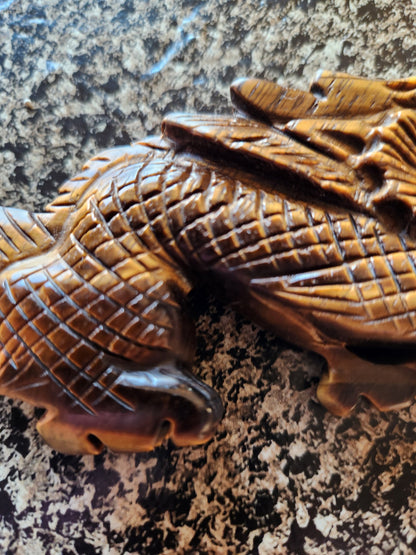 Tigers Eye Crystal Dragon Carving: Hand Carved Year of the Dragon
