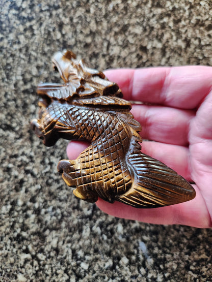Tigers Eye Crystal Dragon Carving: Hand Carved Year of the Dragon