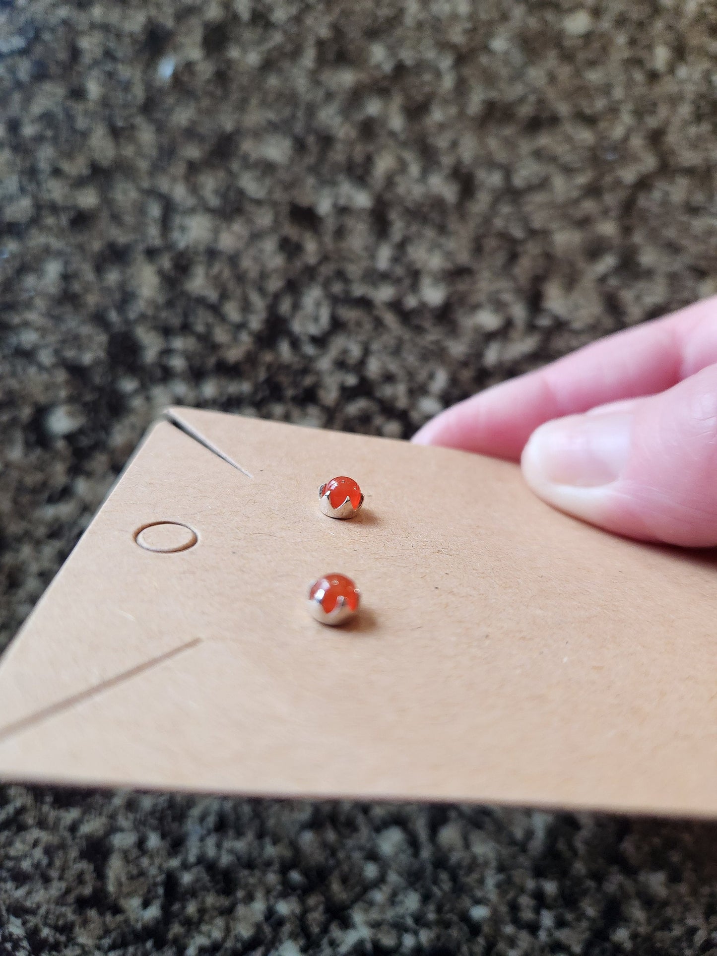 Beautiful All Natural Carnelian Crystal Round Stud Earrings Sterling Silver, Jewelry