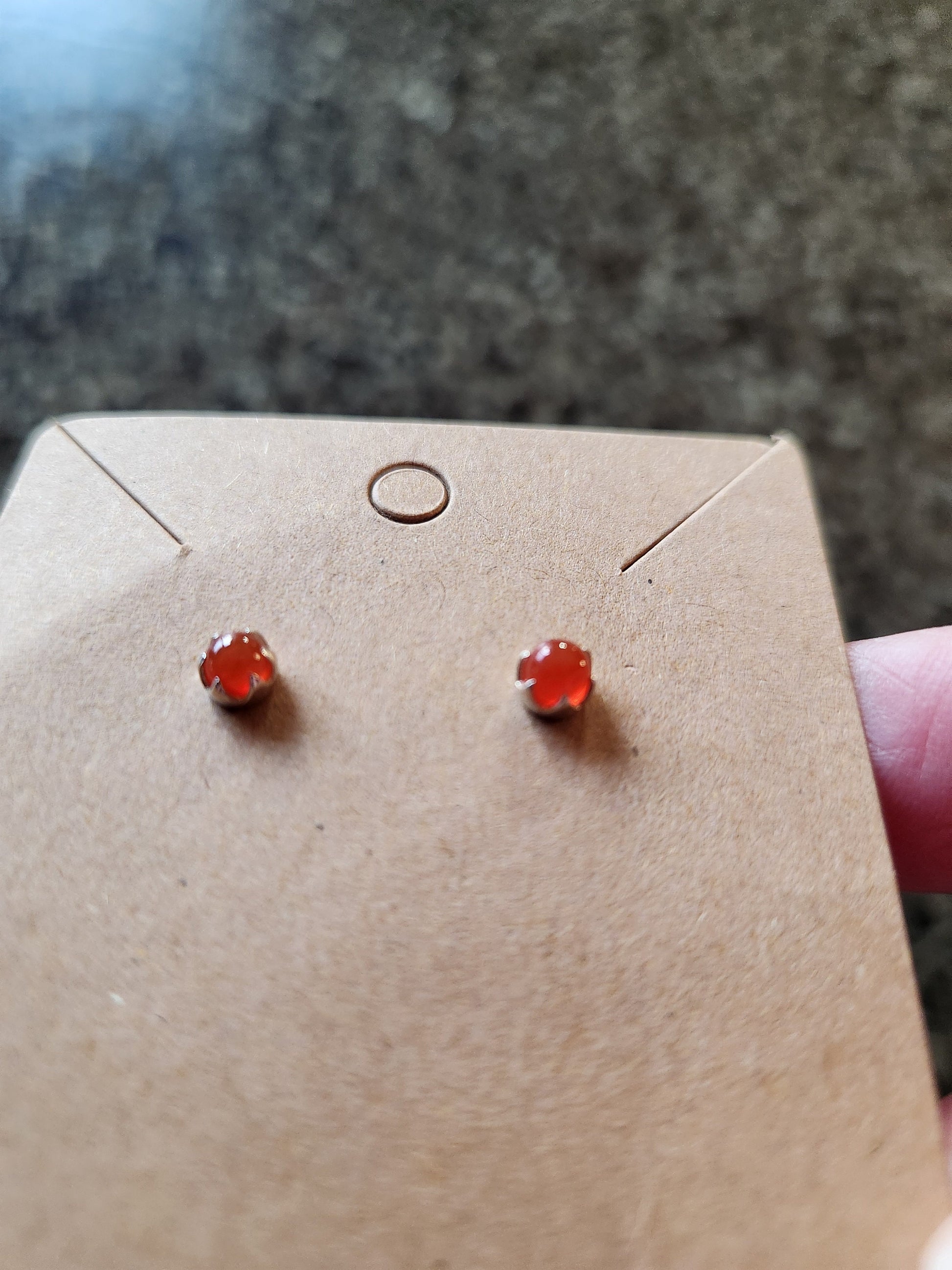 Beautiful All Natural Carnelian Crystal Round Stud Earrings Sterling Silver, Jewelry