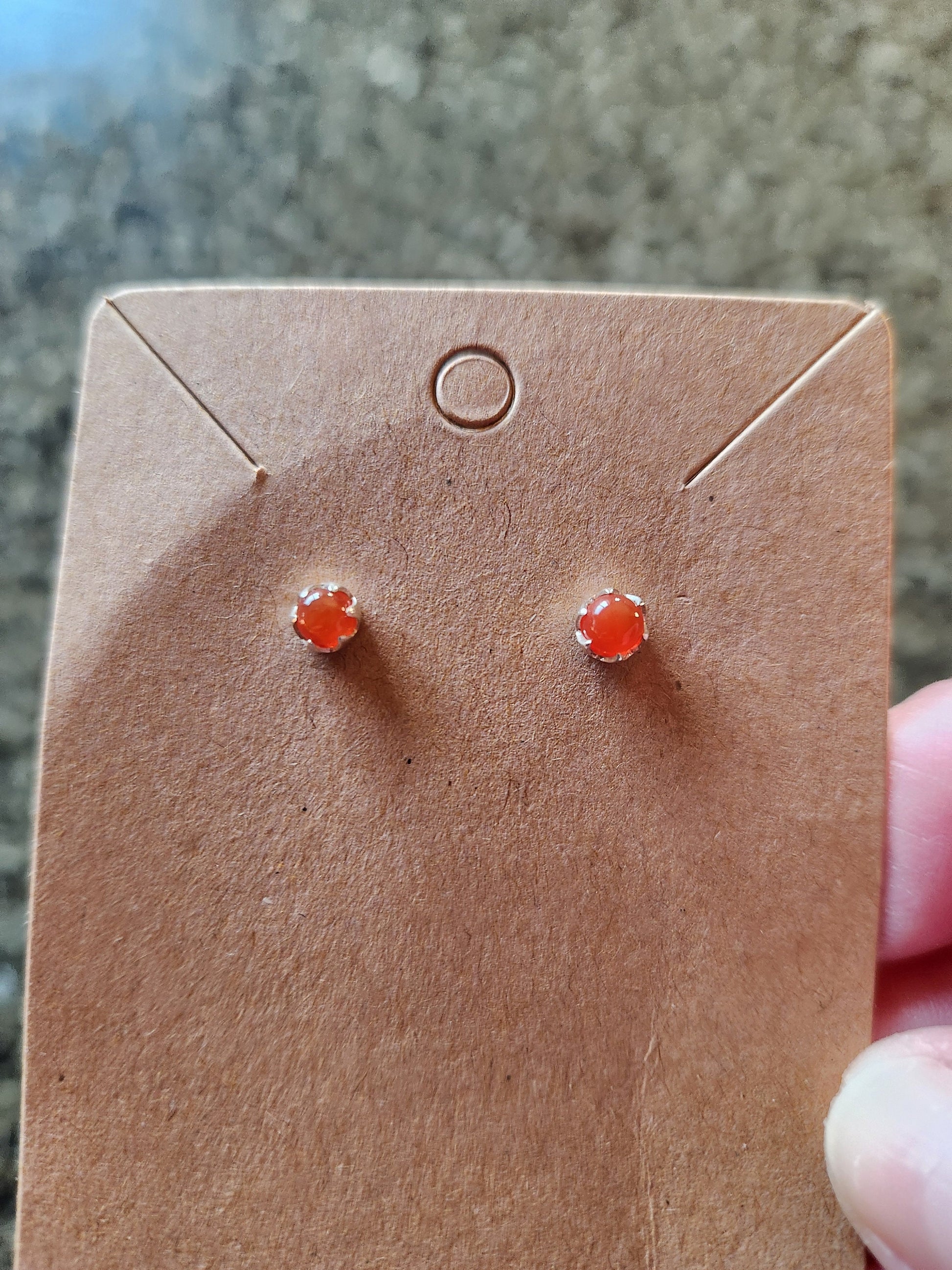 Beautiful All Natural Carnelian Crystal Round Stud Earrings Sterling Silver, Jewelry