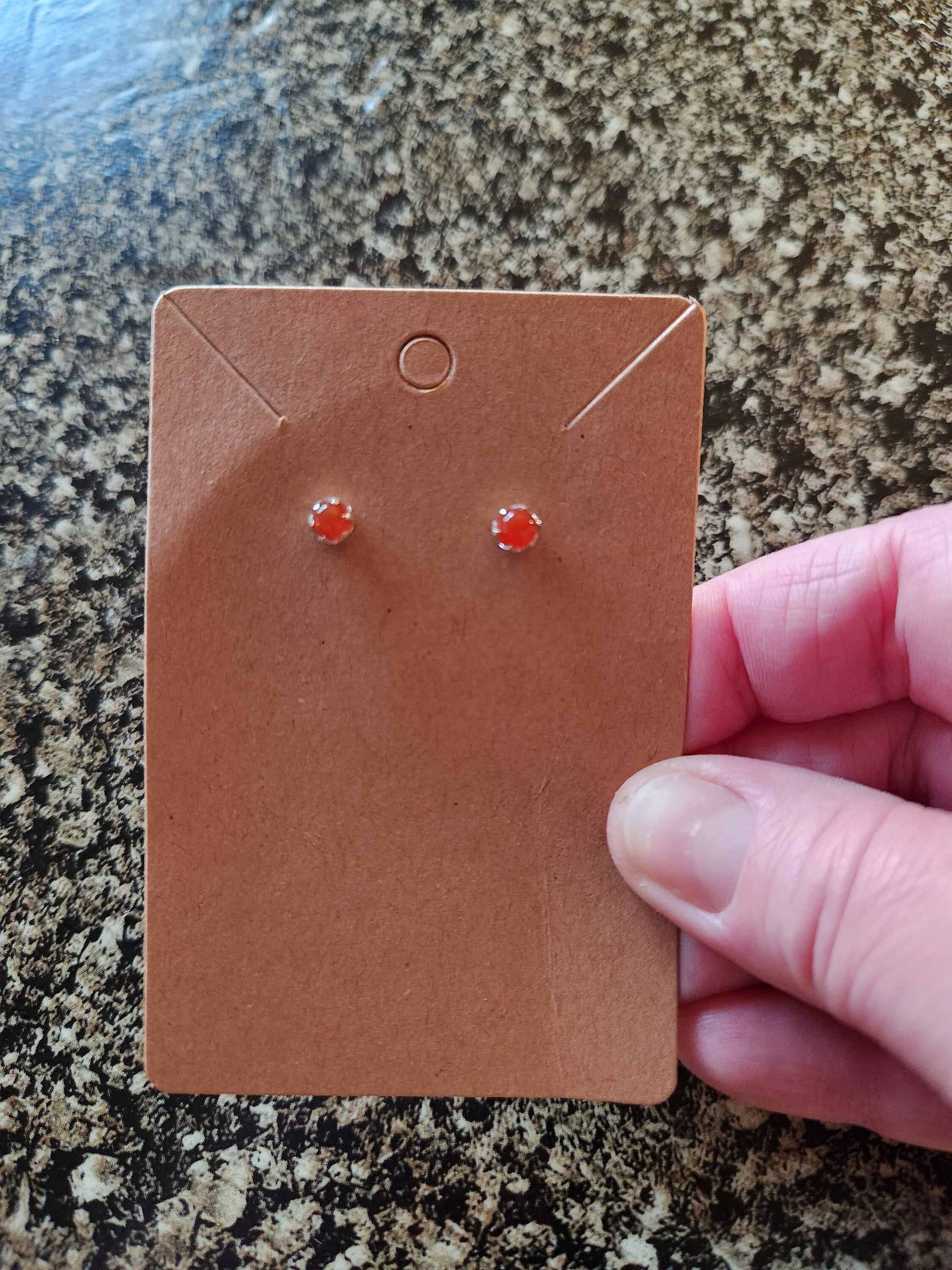 Beautiful All Natural Carnelian Crystal Round Stud Earrings Sterling Silver, Jewelry