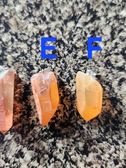 Raw Tangerine Quartz Crystal Point Pendant: Silver Bale