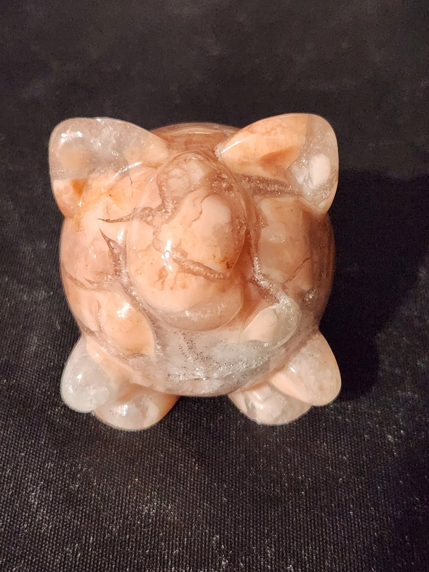 Super Cute Jiggly Puff with High Polish in Brecciated Sakura Pink Agate with Quartz & Druzy, Pokemon