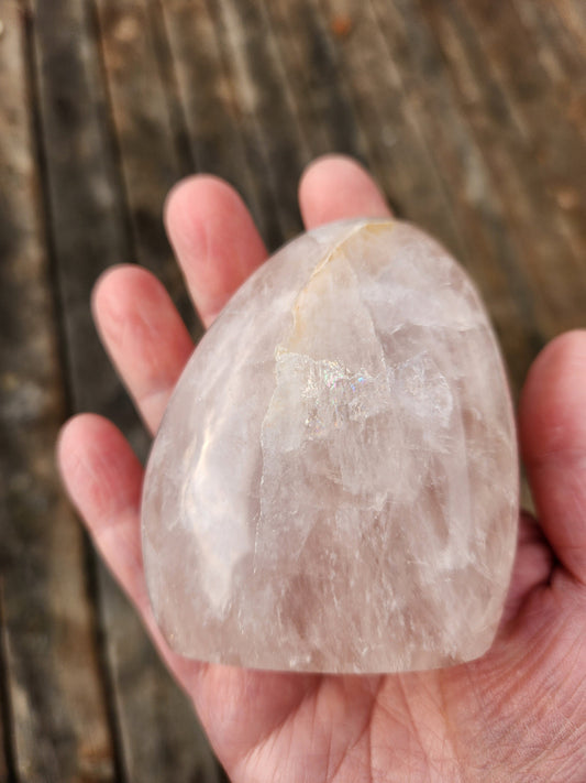 Beautiful AAA Rose Quartz Crystal Freeform Rainbows