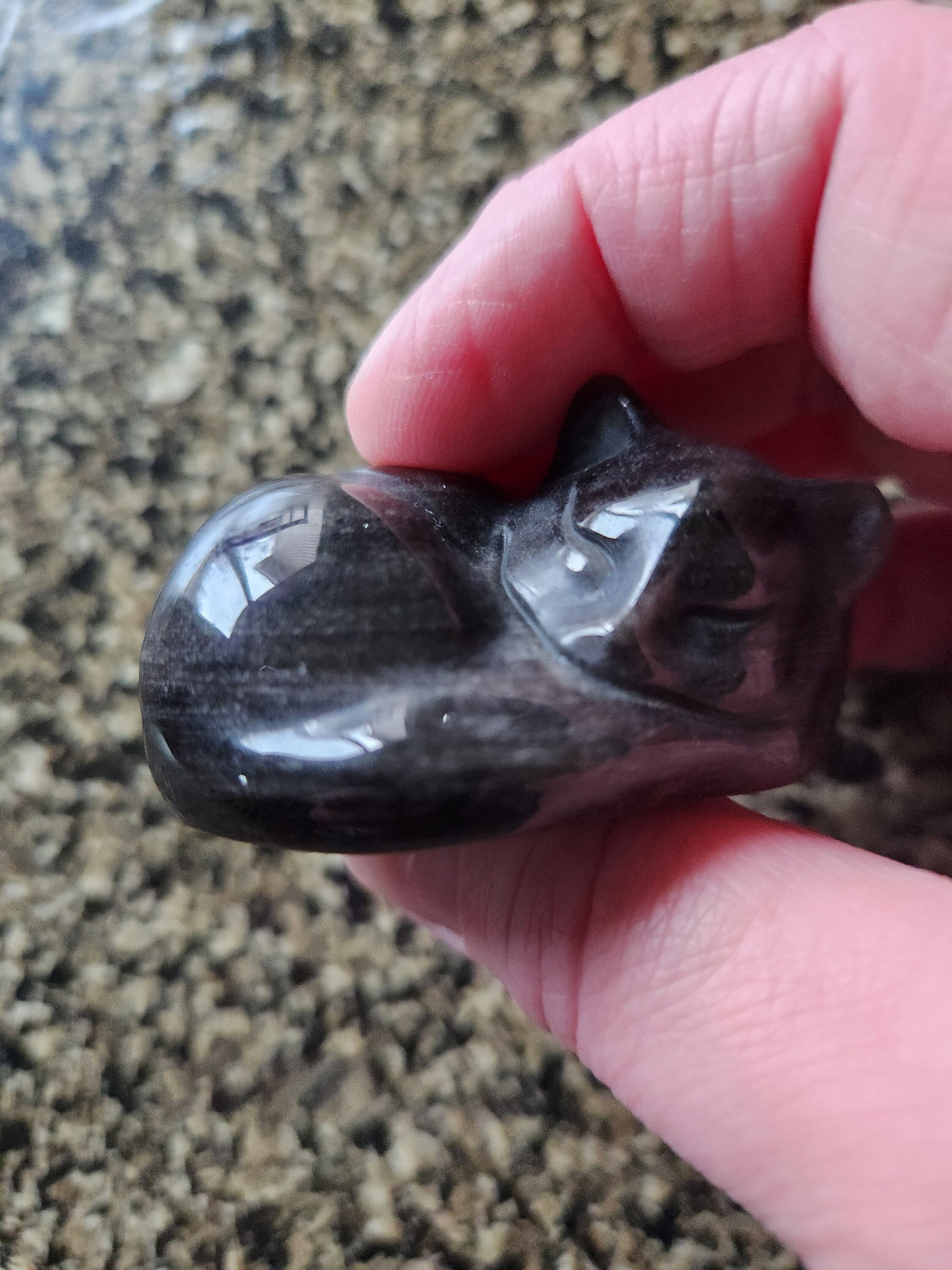Super Cute Silver Sheen Obsidian Sleeping Cat Natural Stone Crystal with flash