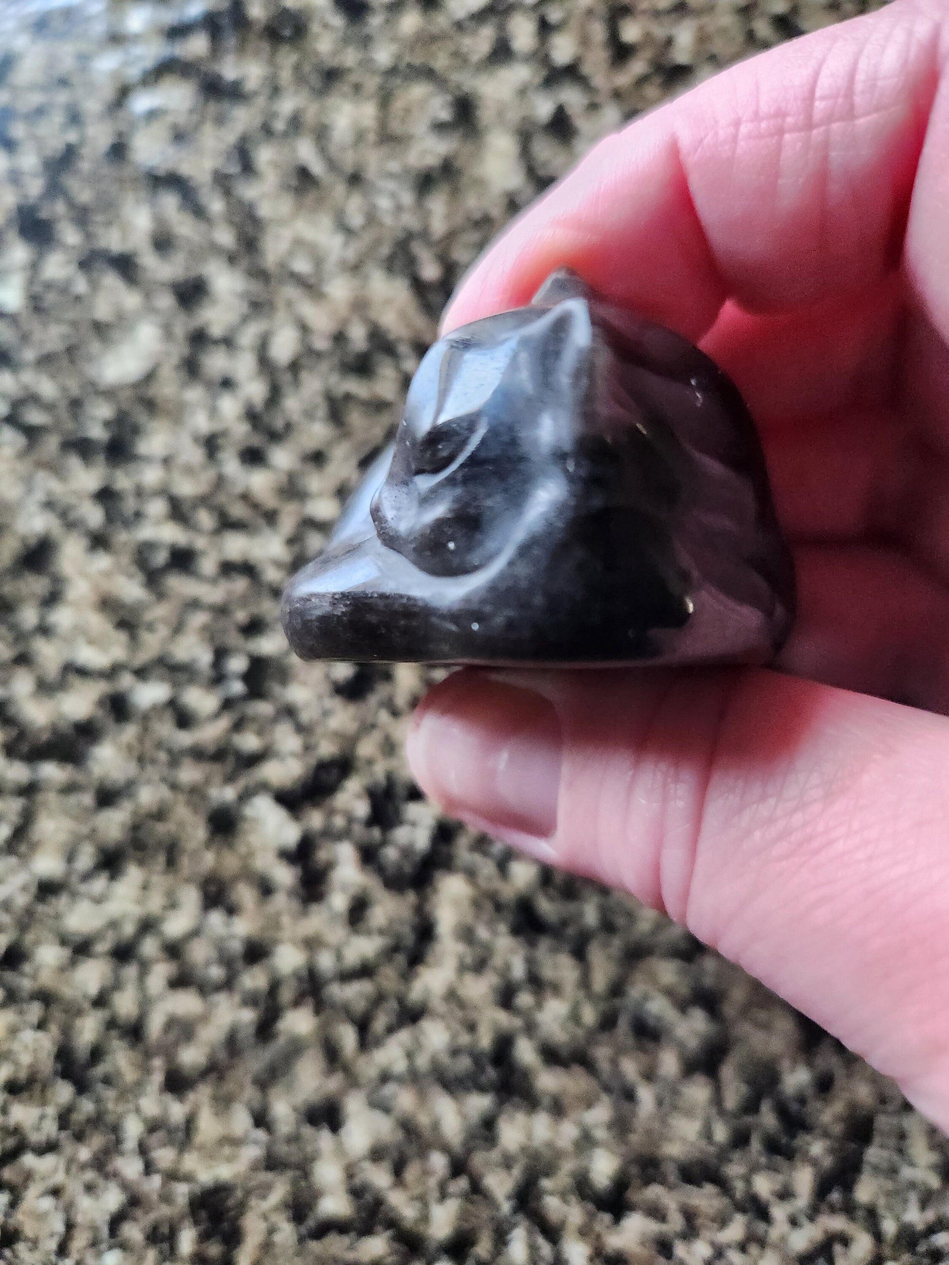 Super Cute Silver Sheen Obsidian Sleeping Cat Natural Stone Crystal with flash
