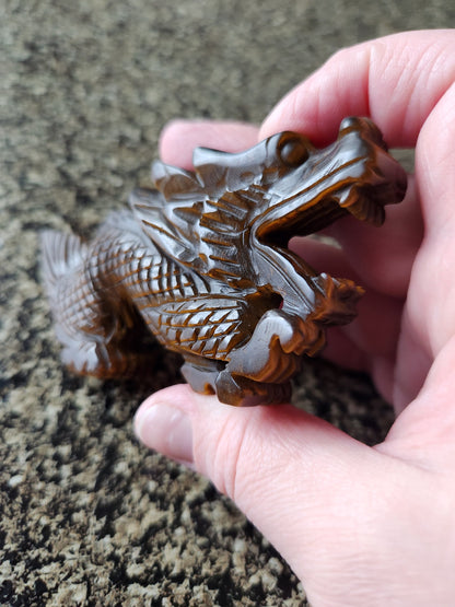Tiger's Eye Crystal Dragon Carving: Hand Carved, Year of the Dragon, DND