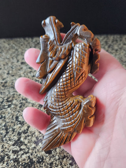 Tiger's Eye Crystal Dragon Carving: Hand Carved, Year of the Dragon, DND