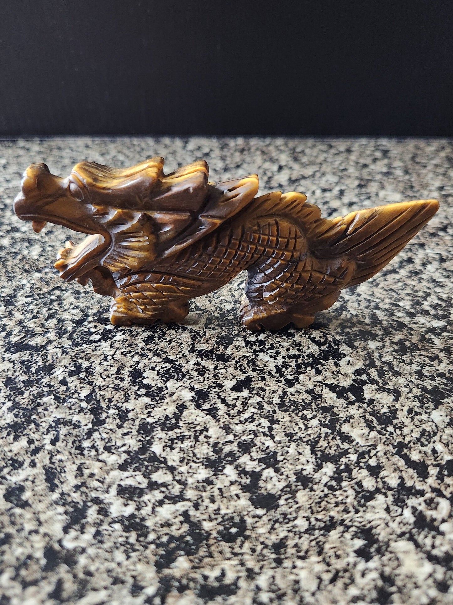 Crazy Cool Beautiful Juicy Tigers Eye Crystal Dragon Carving Year of the Dragon, Tiger Eye, DnD