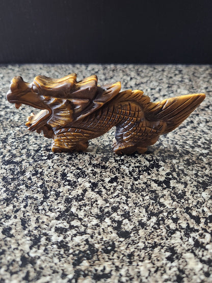 Tiger's Eye Crystal Dragon Carving: Hand Carved, Year of the Dragon, DND