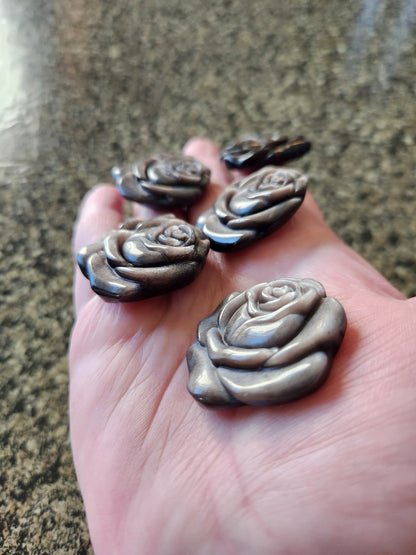 Silver Sheen Obsidian Carved Rose: Natural Stone Crystal
