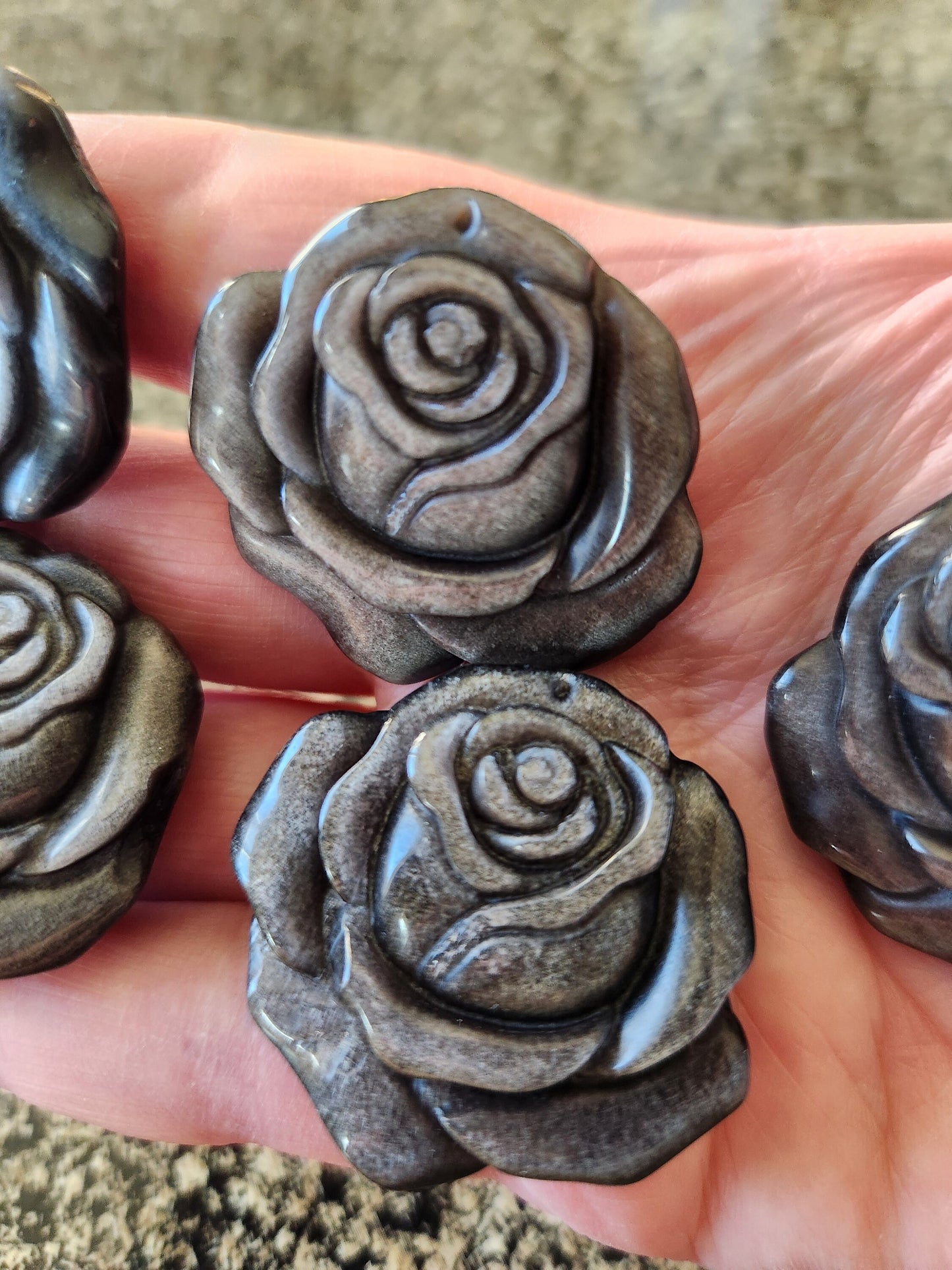 Silver Sheen Obsidian Carved Rose: Natural Stone Crystal