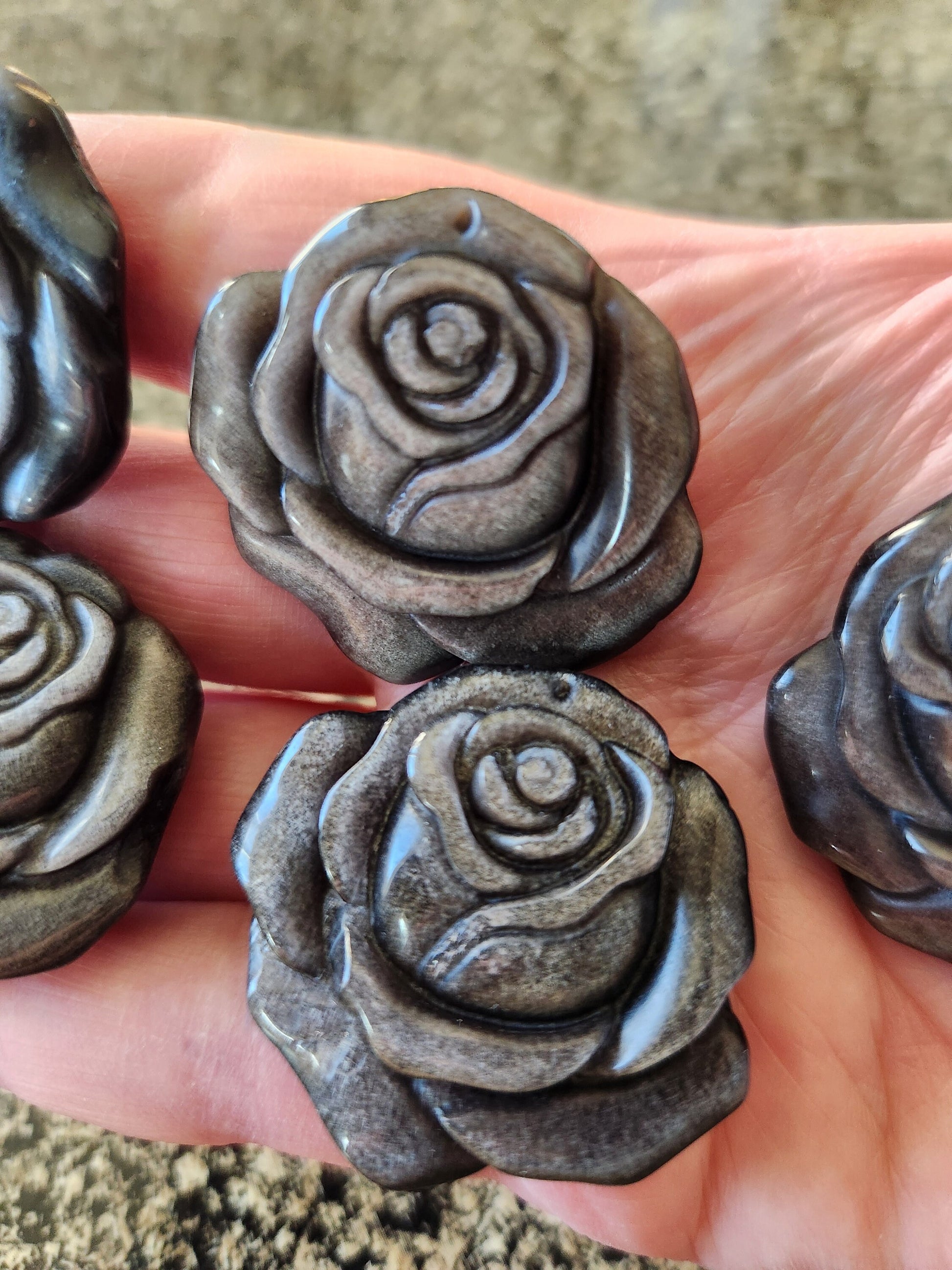 Silver Sheen Obsidian Carved Rose: Natural Stone Crystal
