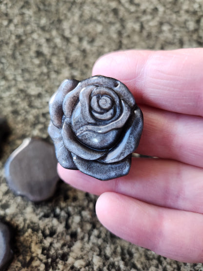 Silver Sheen Obsidian Carved Rose: Natural Stone Crystal