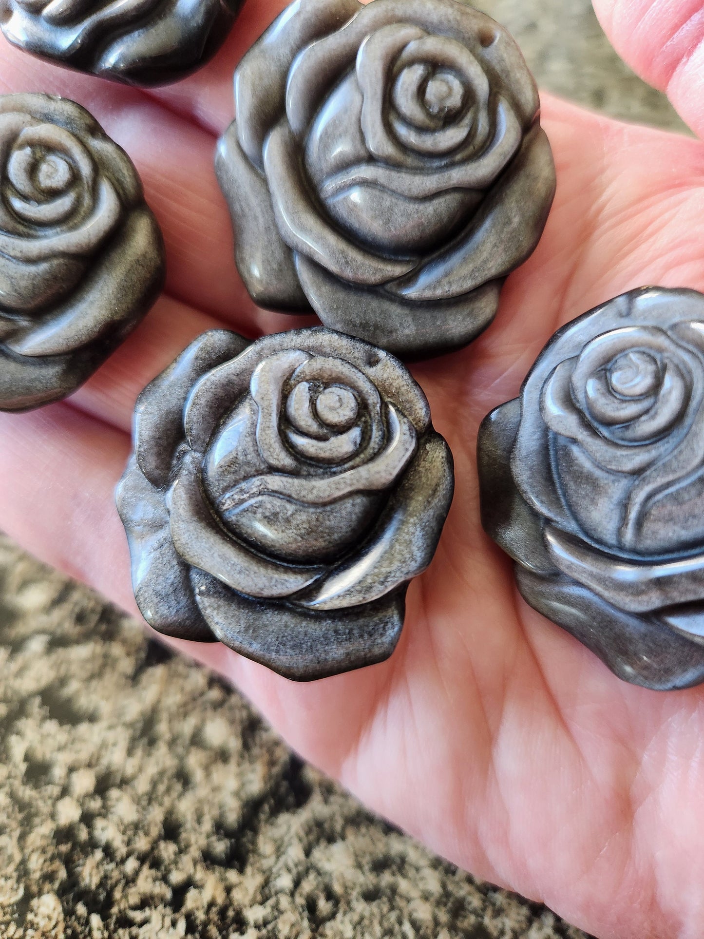 Silver Sheen Obsidian Carved Rose: Natural Stone Crystal