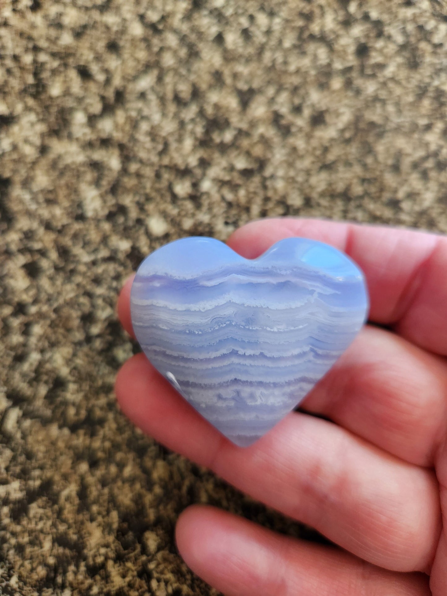 Gorgeous AAA Blue Lace Agate Crystal Stone Small to Medium Heart with Beautiful Banding