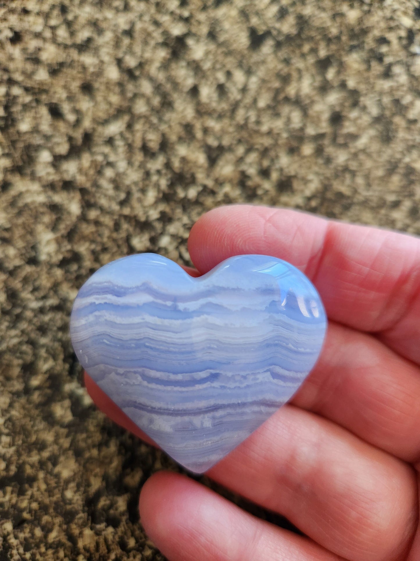 Gorgeous AAA Blue Lace Agate Crystal Stone Small to Medium Heart with Beautiful Banding