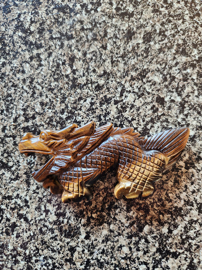 Tigers Eye Crystal Dragon Carving: Hand Carved Year of the Dragon