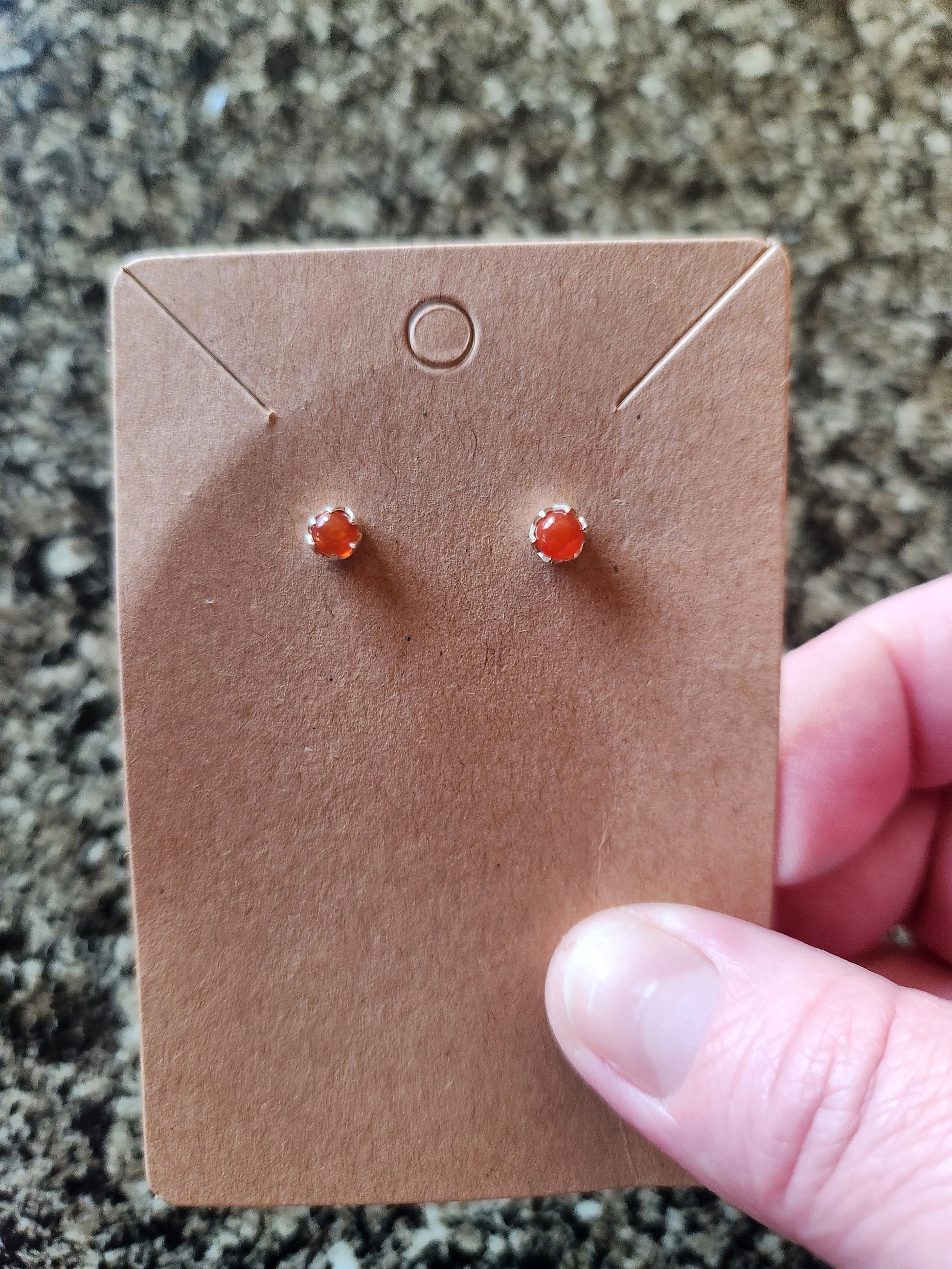 Beautiful All Natural Carnelian Crystal Round Stud Earrings Sterling Silver, Jewelry