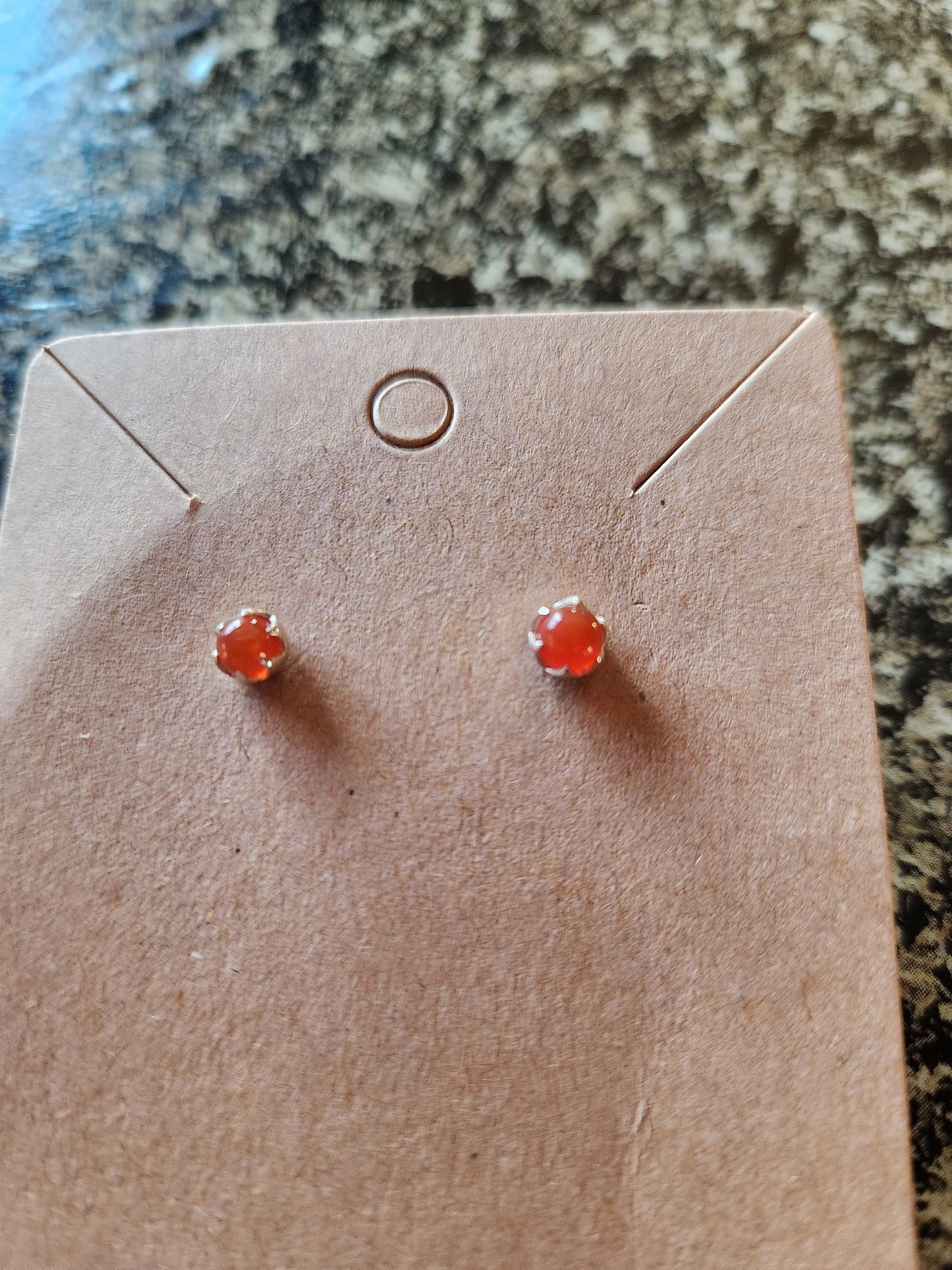 Beautiful All Natural Carnelian Crystal Round Stud Earrings Sterling Silver, Jewelry