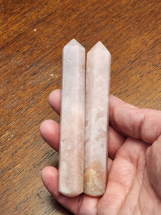 2 AAA Beautiful Smooth Sparkly 6 Point Pink Amethyst Crystal Wand or Point, 2 Wand Set