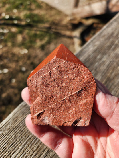 AAA Red Jasper Crystal Point - Polished Top, Natural Sides