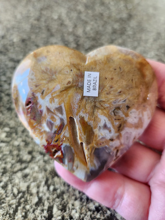 Gorgeous Bahia Jasper Crystal Heart Crystal with Buttery Polish and Druzy Pockets