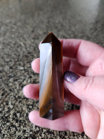Tigers Eye Mini Tower with Hematite: Golden Shimmer Crystal