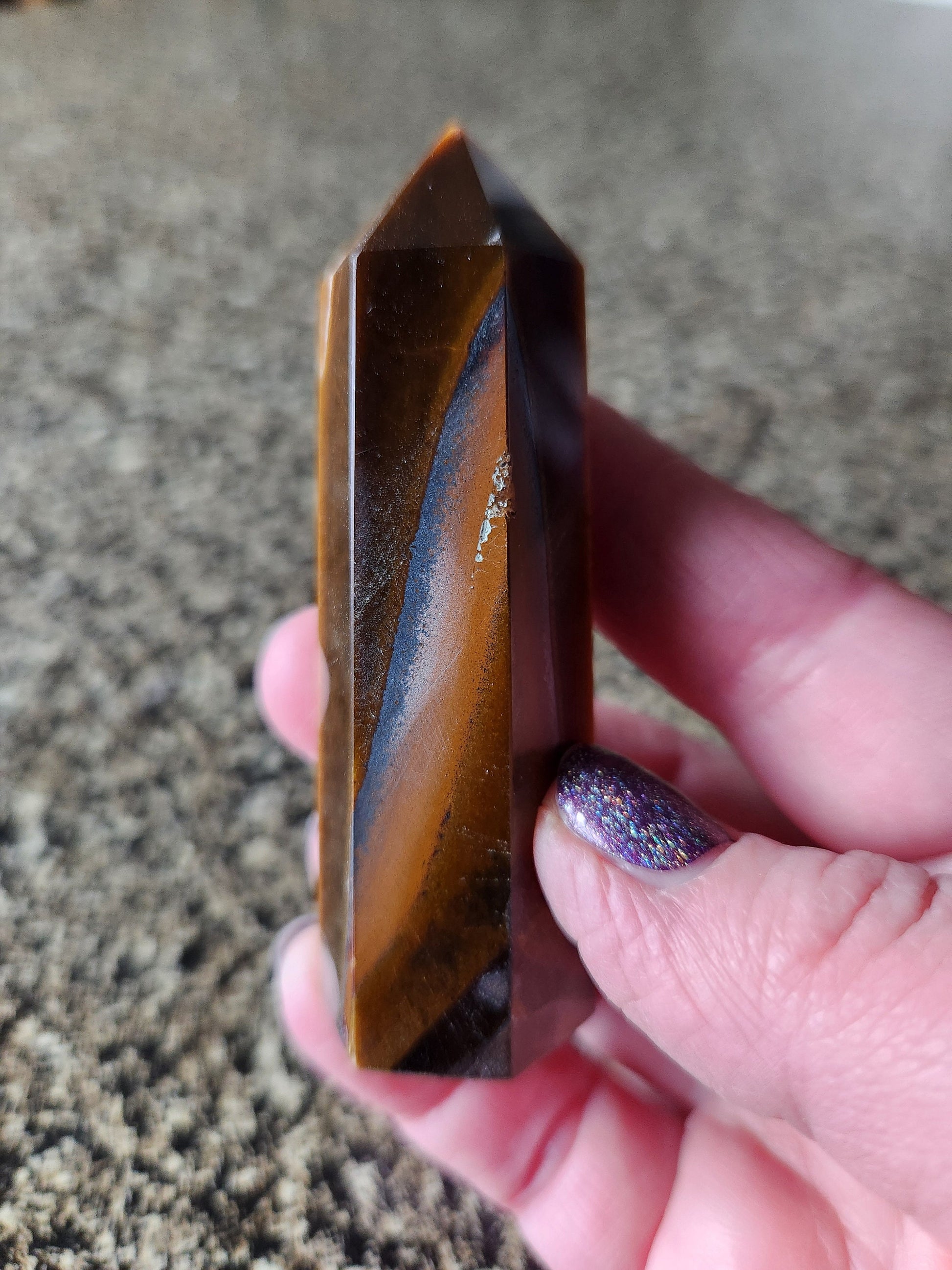 Tigers Eye Mini Tower with Hematite: Golden Shimmer Crystal