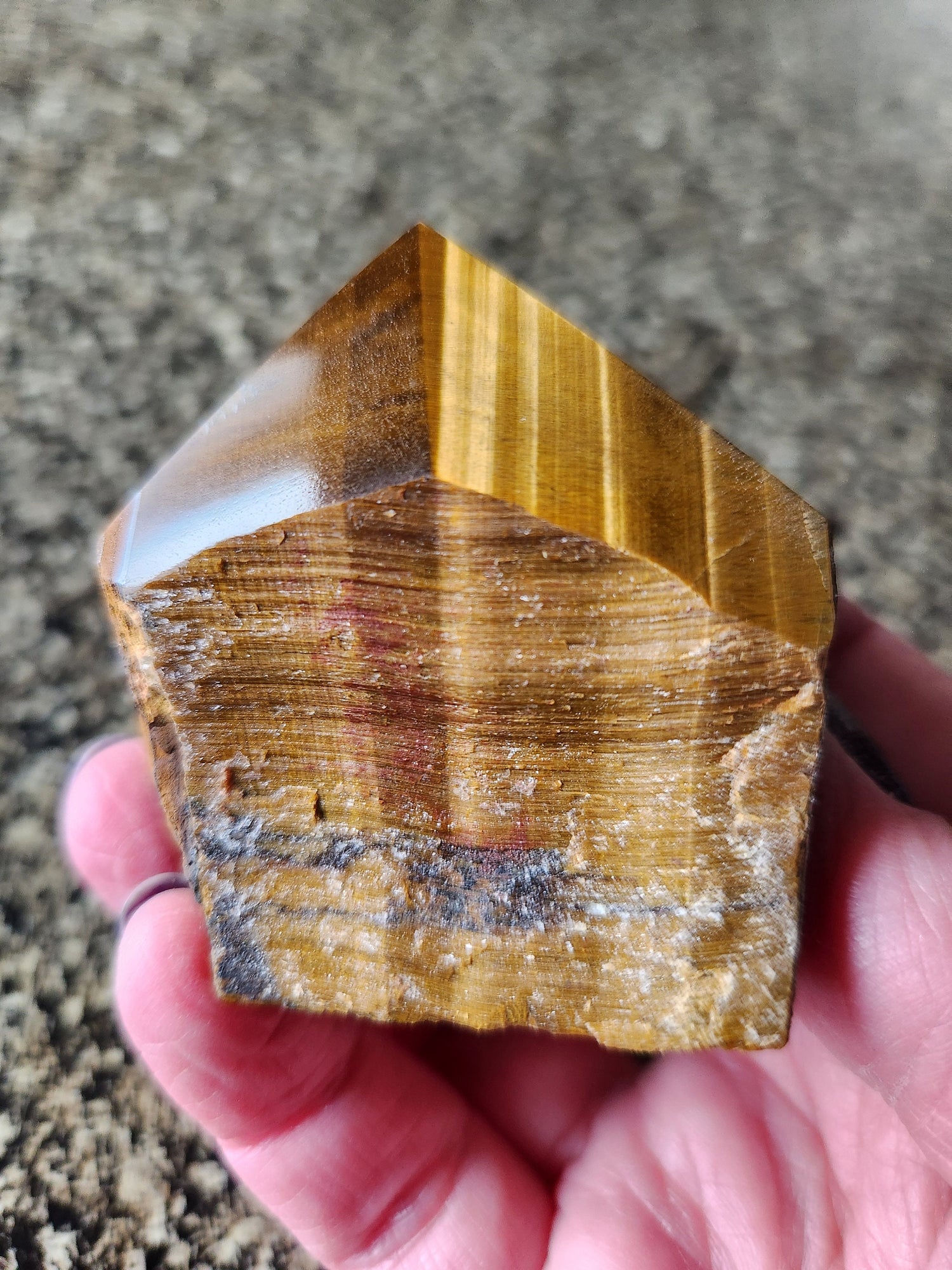 Polished Tigers Eye Crystal with Red Jasper & Hematite