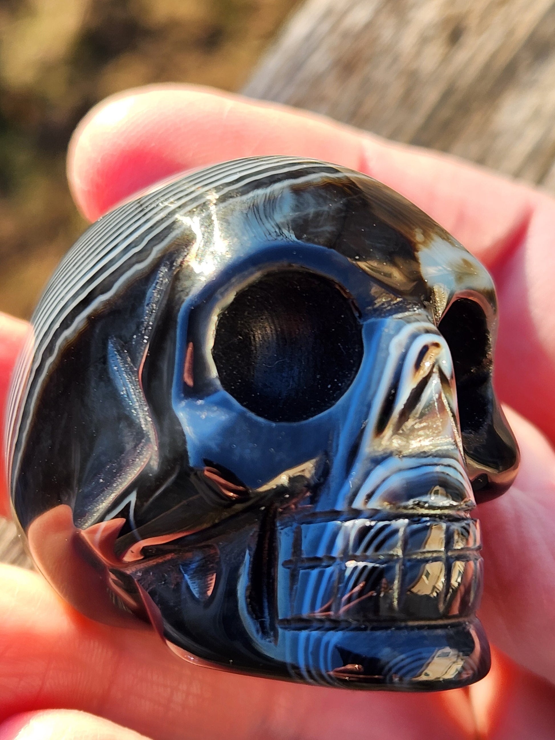 Hand Carved Black Onyx Agate Skull: AAA Quality Crystal Figurine