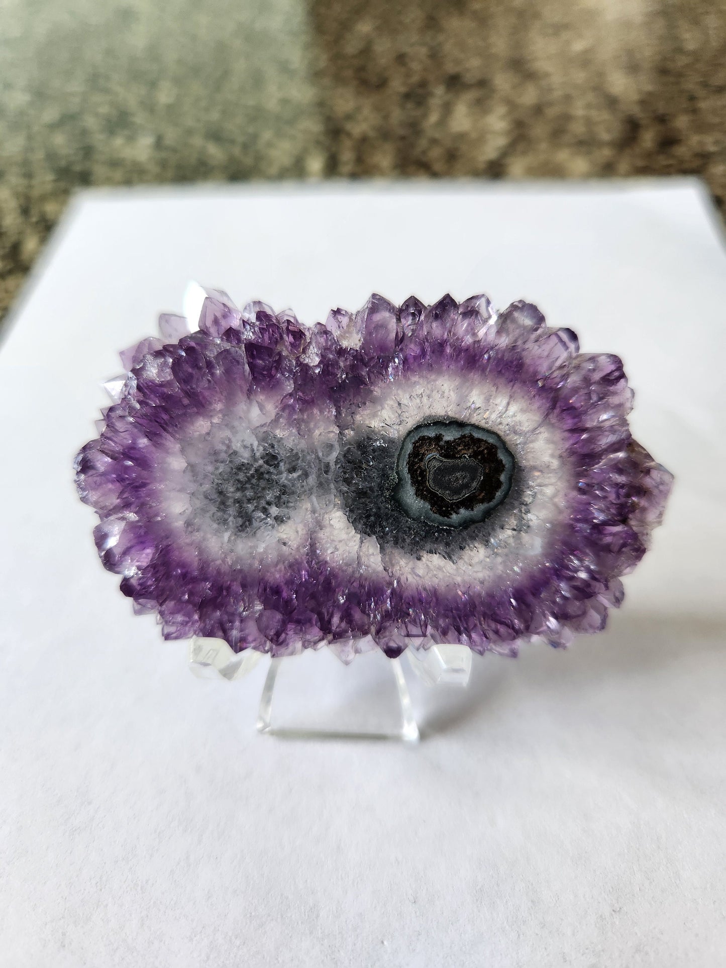 Gorgeous AAA Purple Amethyst Slice Crystal Specimen with  Beautiful Points and stand