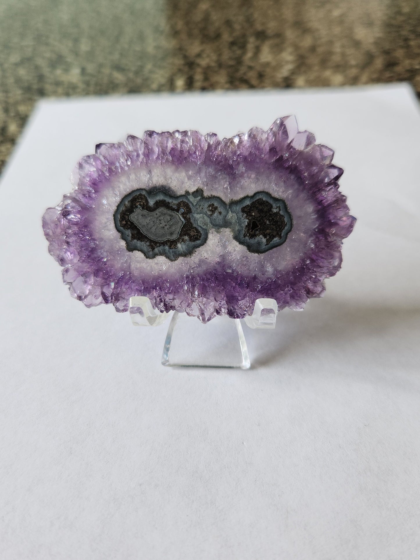 Gorgeous AAA Purple Amethyst Slice Crystal Specimen with  Beautiful Points and stand