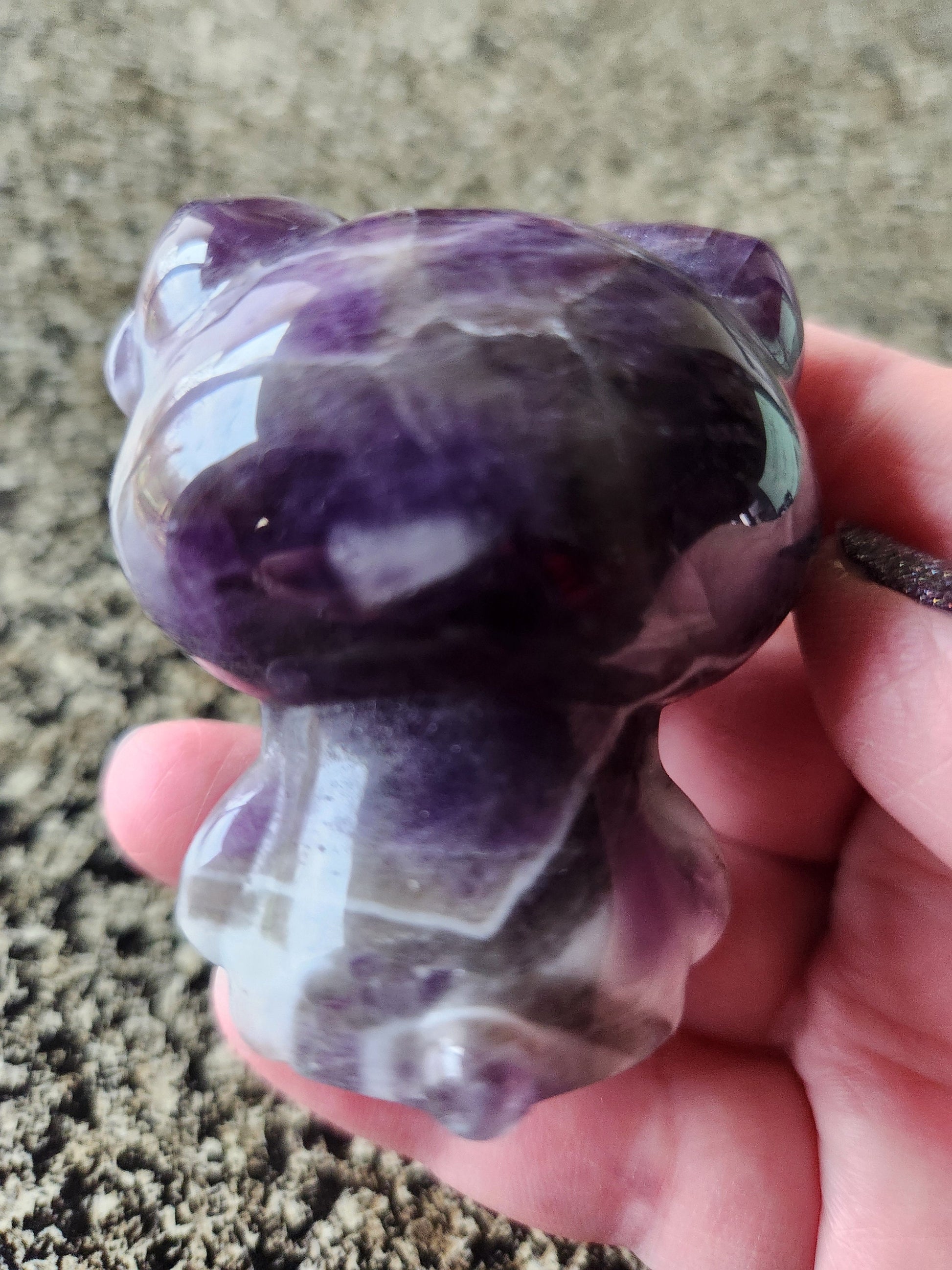 Gorgeous Dream Amethyst Carved Hello Kitty Crystal Stone, Chevron Amethyst