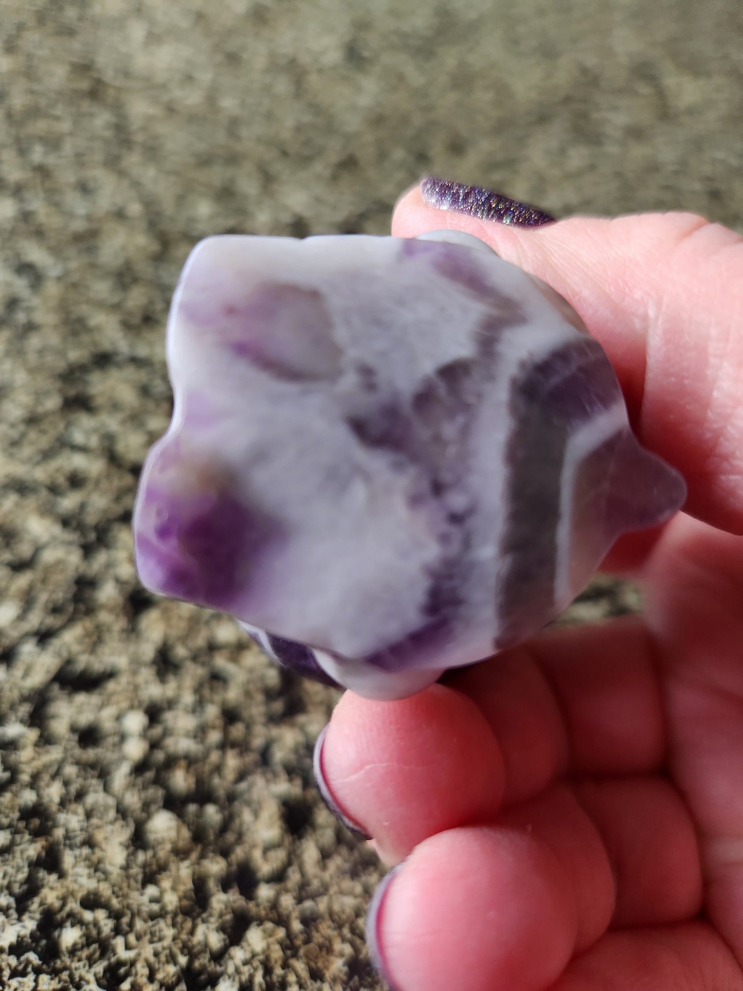 Gorgeous Dream Amethyst Carved Hello Kitty Crystal Stone, Chevron Amethyst