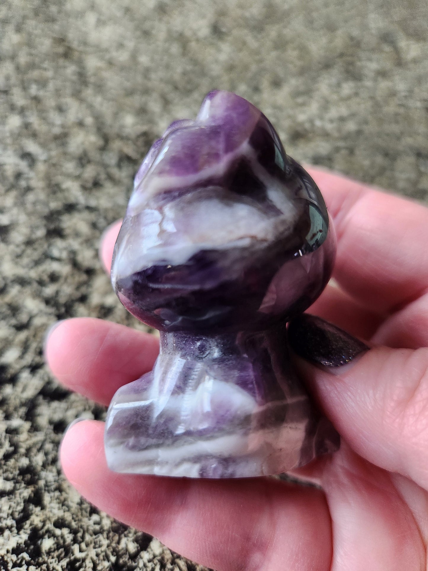 Gorgeous Dream Amethyst Carved Hello Kitty Crystal Stone, Chevron Amethyst