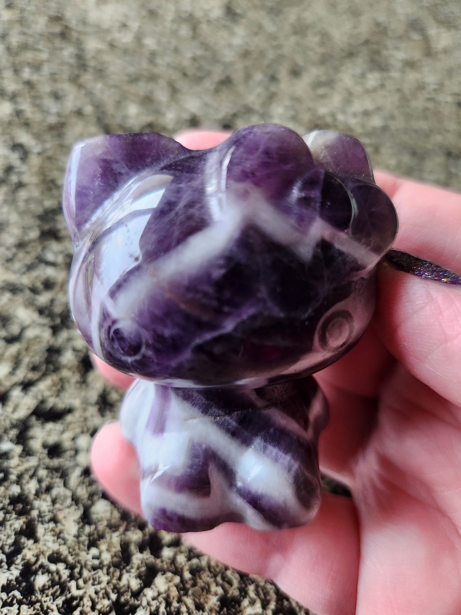 Gorgeous Dream Amethyst Carved Hello Kitty Crystal Stone, Chevron Amethyst