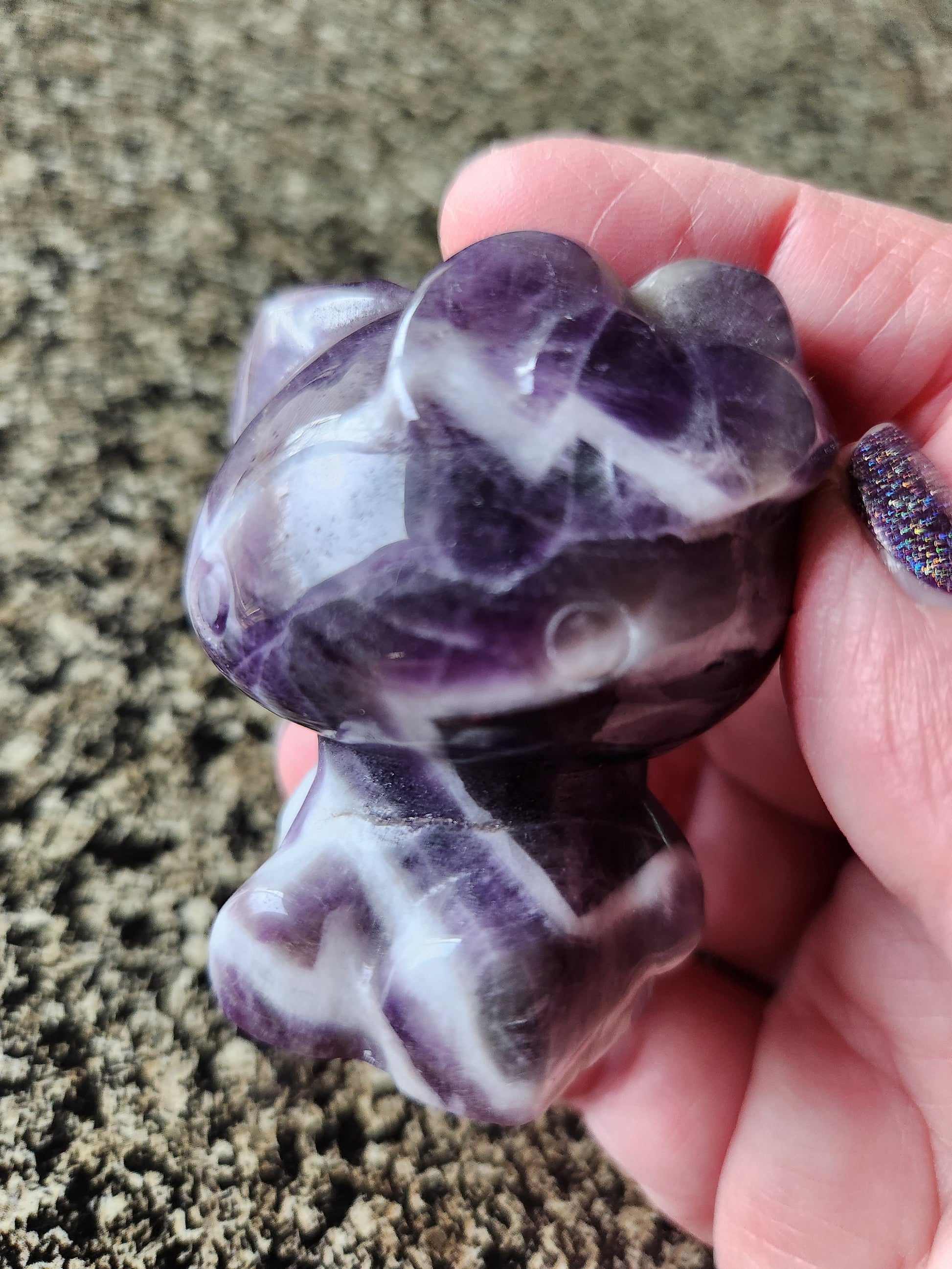 Gorgeous Dream Amethyst Carved Hello Kitty Crystal Stone, Chevron Amethyst