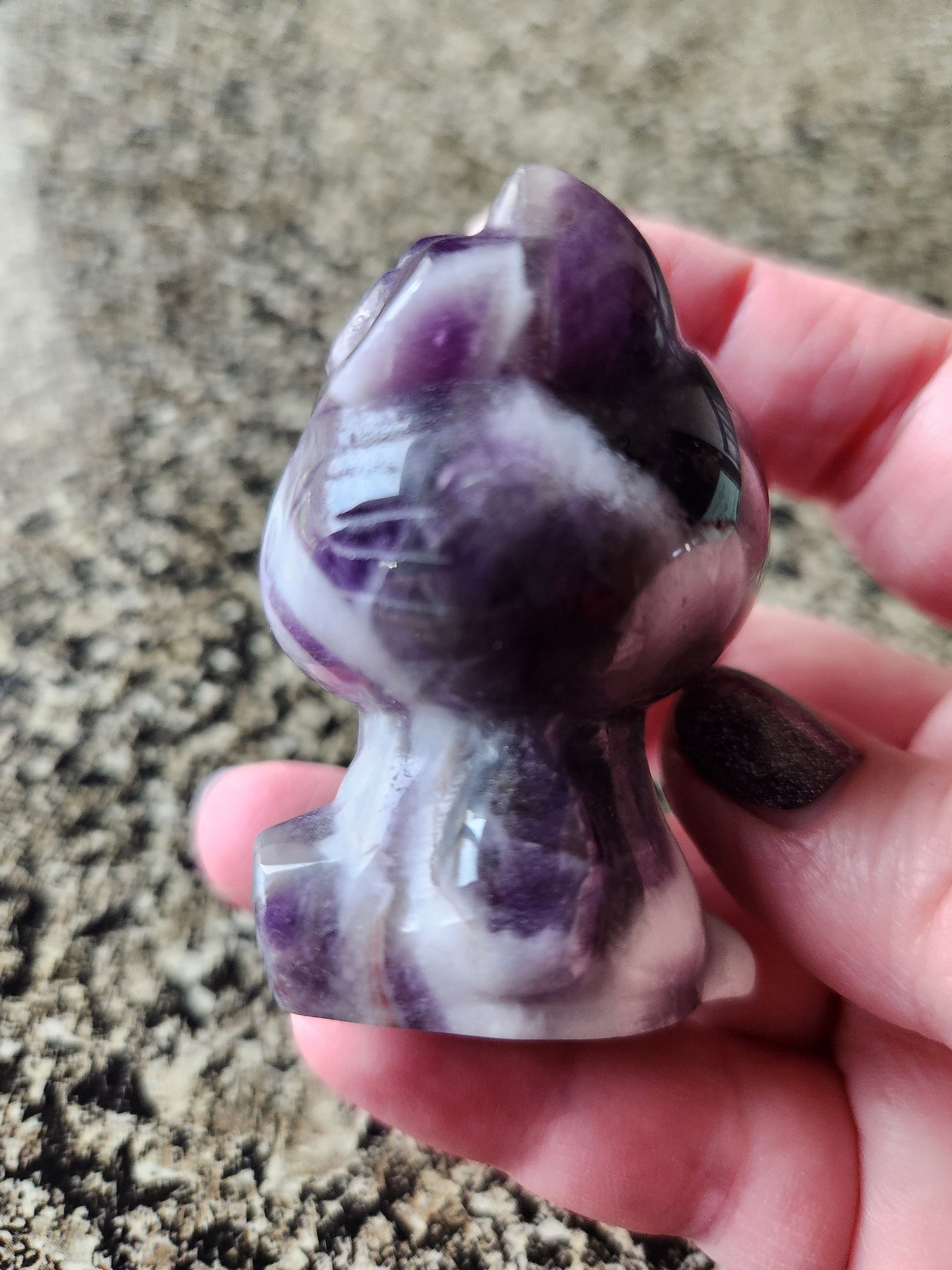 Gorgeous Dream Amethyst Carved Hello Kitty Crystal Stone, Chevron Amethyst