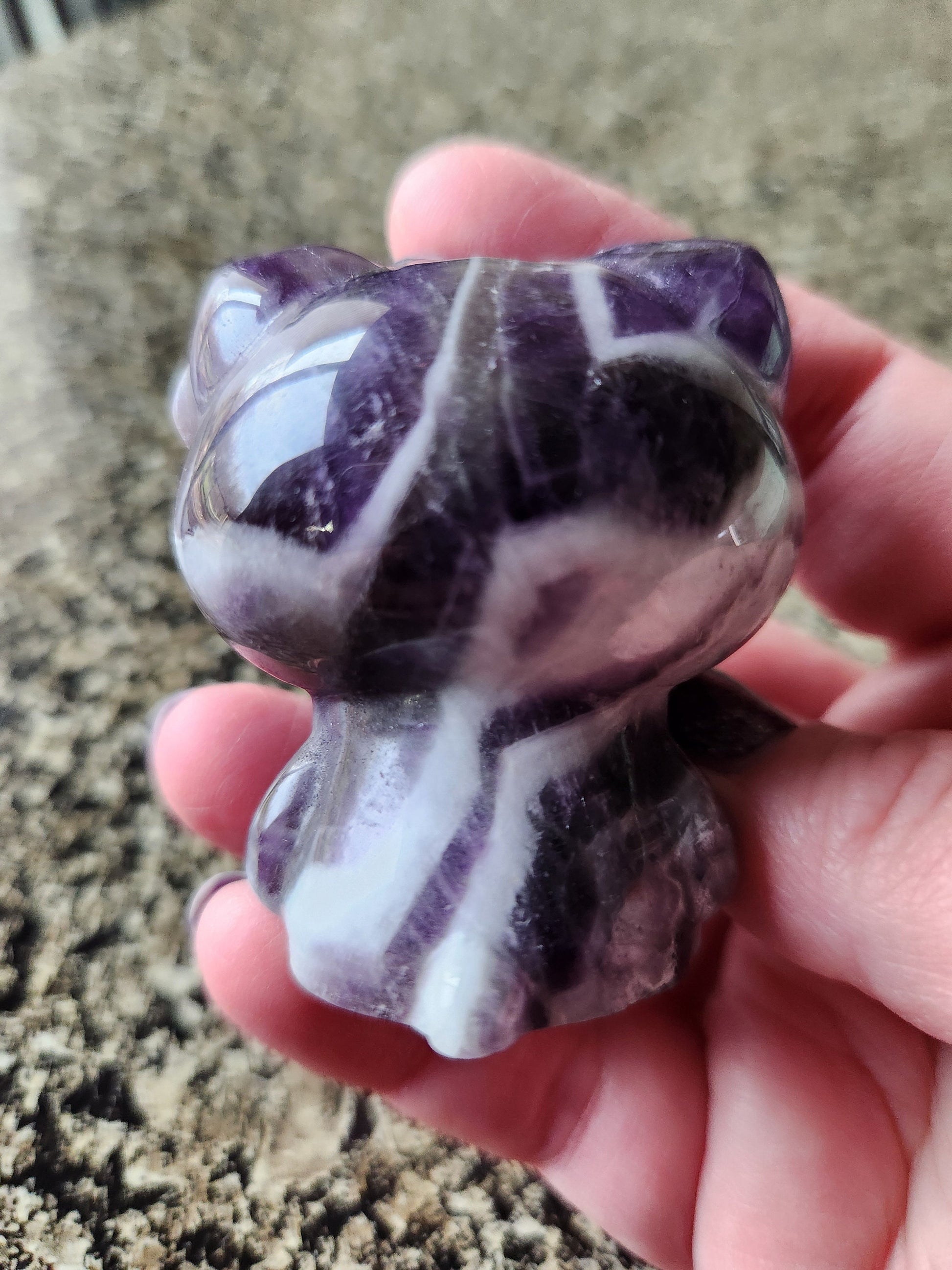 Gorgeous Dream Amethyst Carved Hello Kitty Crystal Stone, Chevron Amethyst