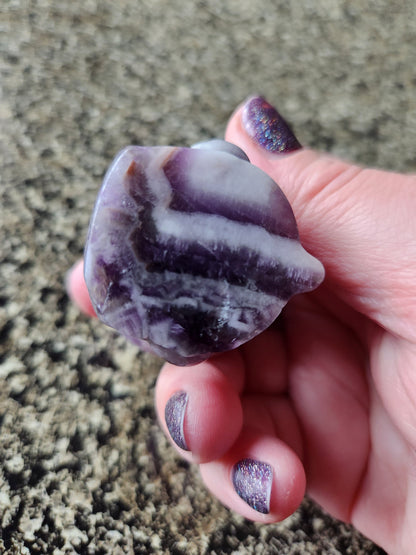 Carved Dream Amethyst Hello Kitty Figurine: Chevron Crystal Stone